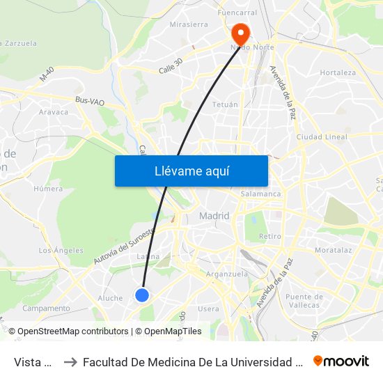 Vista Alegre to Facultad De Medicina De La Universidad Autónoma De Madrid map