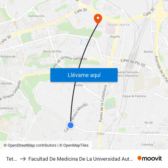 Tetuán to Facultad De Medicina De La Universidad Autónoma De Madrid map