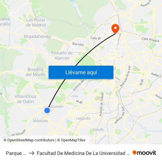 Parque Oeste to Facultad De Medicina De La Universidad Autónoma De Madrid map