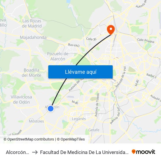 Alcorcón Central to Facultad De Medicina De La Universidad Autónoma De Madrid map