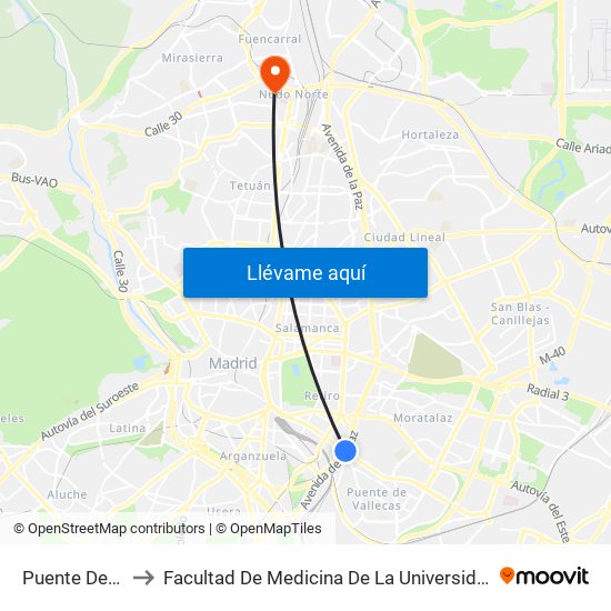 Puente De Vallecas to Facultad De Medicina De La Universidad Autónoma De Madrid map