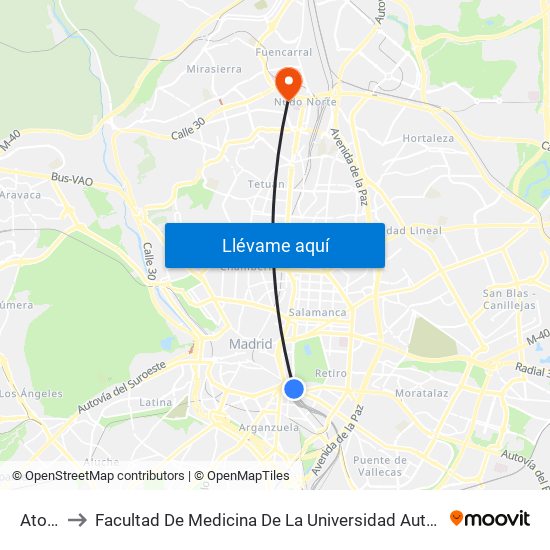 Atocha to Facultad De Medicina De La Universidad Autónoma De Madrid map