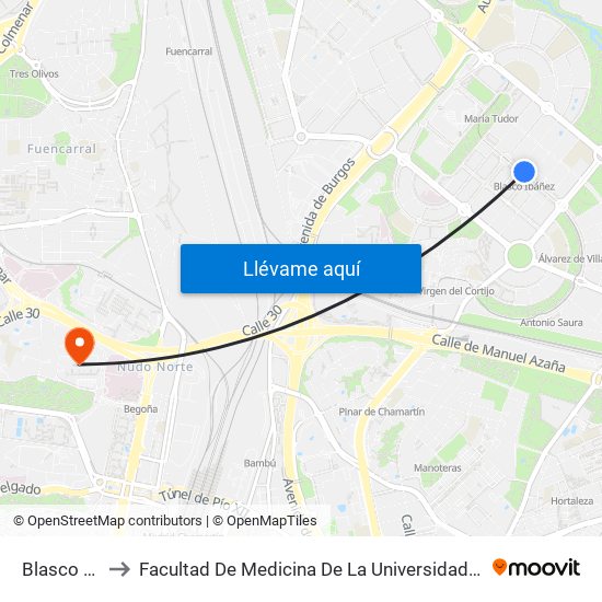 Blasco Ibáñez to Facultad De Medicina De La Universidad Autónoma De Madrid map