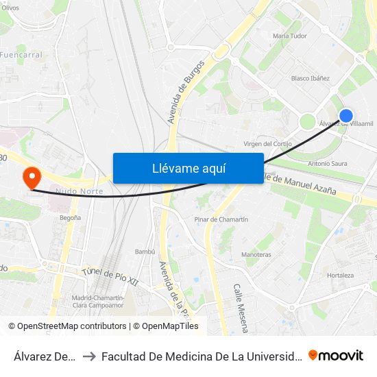 Álvarez De Villaamil to Facultad De Medicina De La Universidad Autónoma De Madrid map