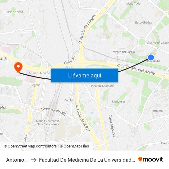 Antonio Saura to Facultad De Medicina De La Universidad Autónoma De Madrid map