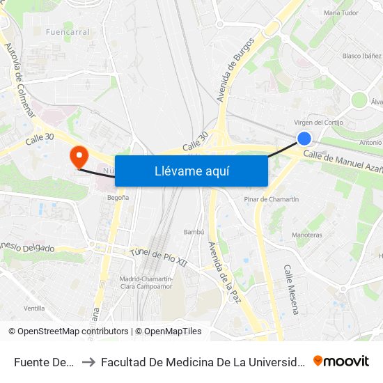 Fuente De La Mora to Facultad De Medicina De La Universidad Autónoma De Madrid map
