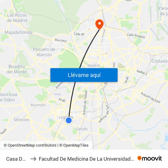 Casa Del Reloj to Facultad De Medicina De La Universidad Autónoma De Madrid map