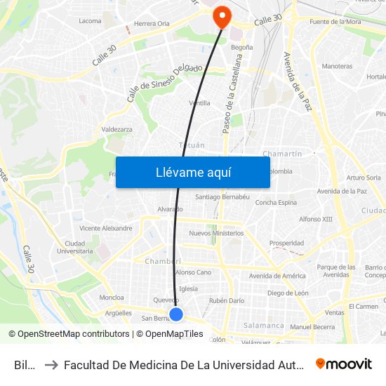 Bilbao to Facultad De Medicina De La Universidad Autónoma De Madrid map