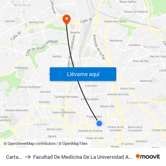 Cartagena to Facultad De Medicina De La Universidad Autónoma De Madrid map