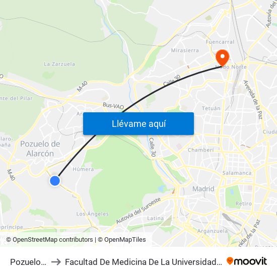 Pozuelo Oeste to Facultad De Medicina De La Universidad Autónoma De Madrid map