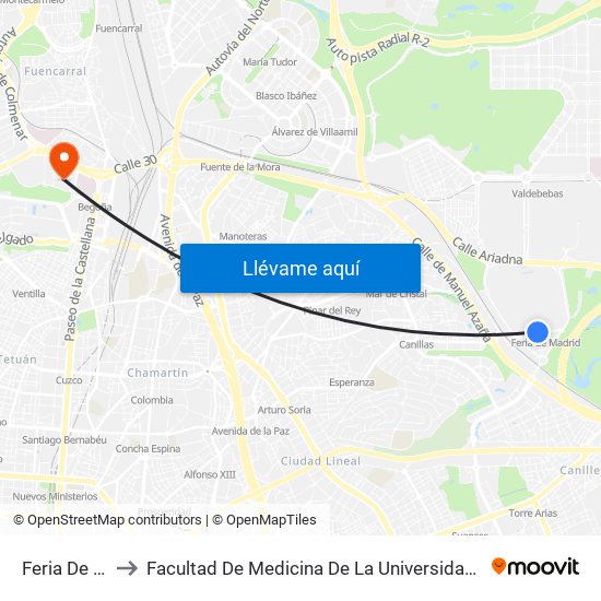 Feria De Madrid to Facultad De Medicina De La Universidad Autónoma De Madrid map