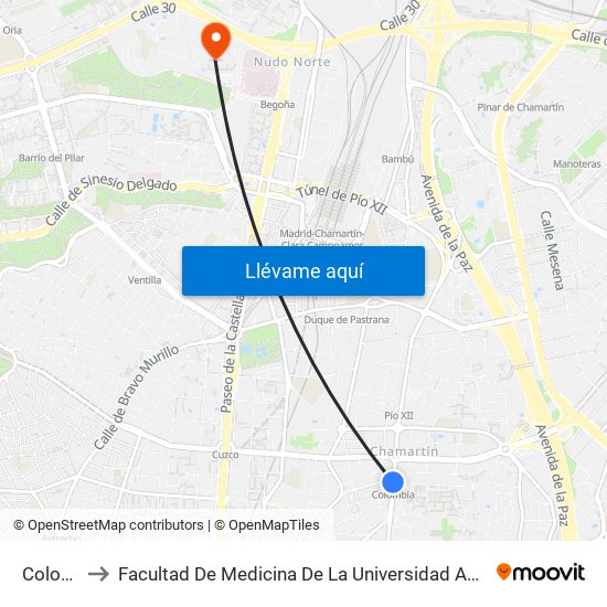 Colombia to Facultad De Medicina De La Universidad Autónoma De Madrid map