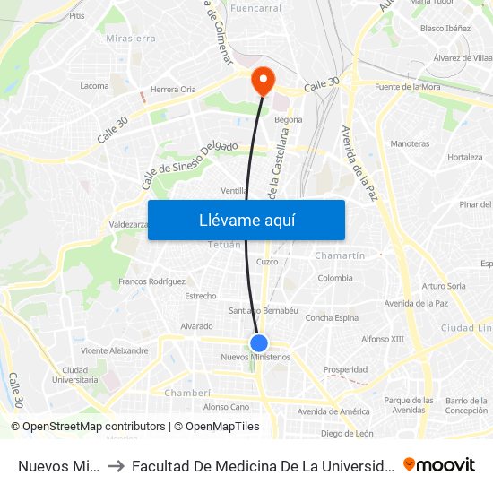 Nuevos Ministerios to Facultad De Medicina De La Universidad Autónoma De Madrid map