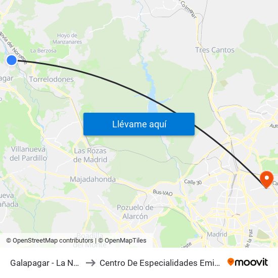 Galapagar - La Navata to Centro De Especialidades Emigrantes map