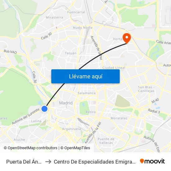 Puerta Del Ángel to Centro De Especialidades Emigrantes map