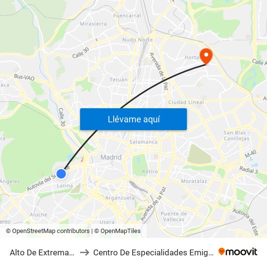 Alto De Extremadura to Centro De Especialidades Emigrantes map