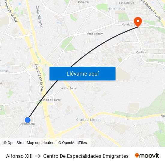 Alfonso XIII to Centro De Especialidades Emigrantes map