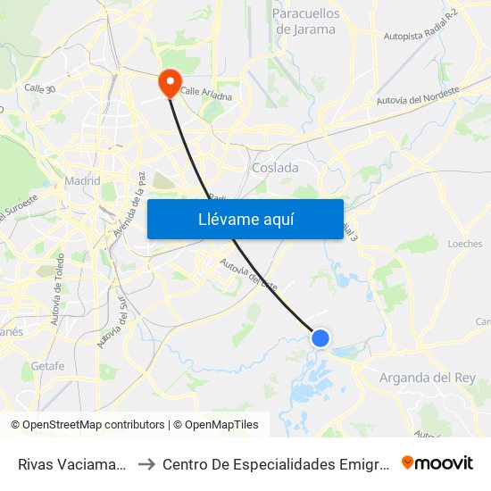 Rivas Vaciamadrid to Centro De Especialidades Emigrantes map