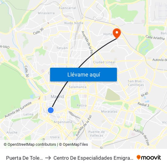 Puerta De Toledo to Centro De Especialidades Emigrantes map