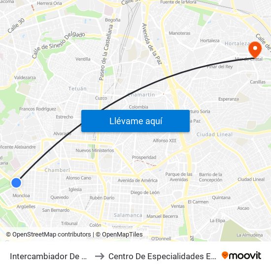 Intercambiador De Moncloa to Centro De Especialidades Emigrantes map