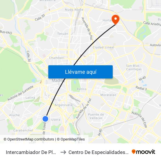 Intercambiador De Plaza Elíptica to Centro De Especialidades Emigrantes map