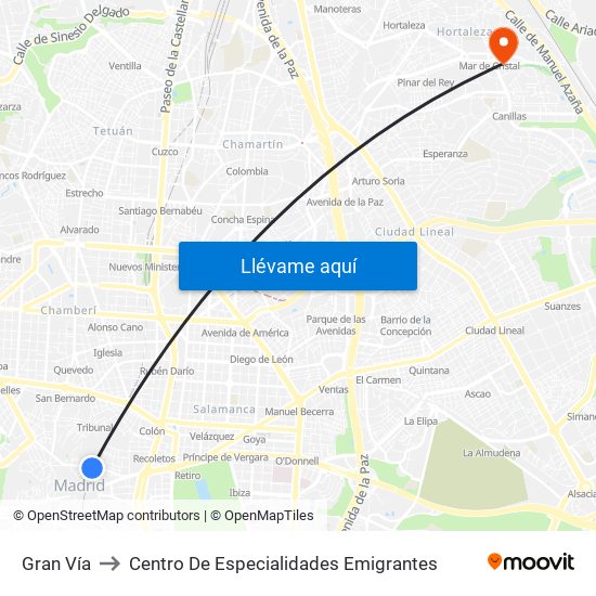 Gran Vía to Centro De Especialidades Emigrantes map