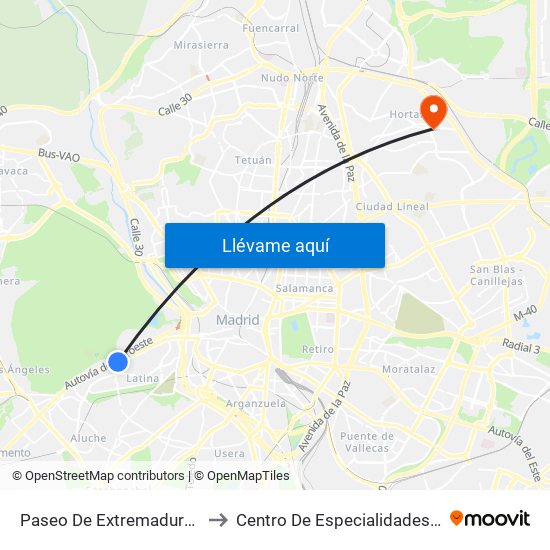 Paseo De Extremadura - El Greco to Centro De Especialidades Emigrantes map
