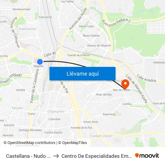 Castellana - Nudo Norte to Centro De Especialidades Emigrantes map