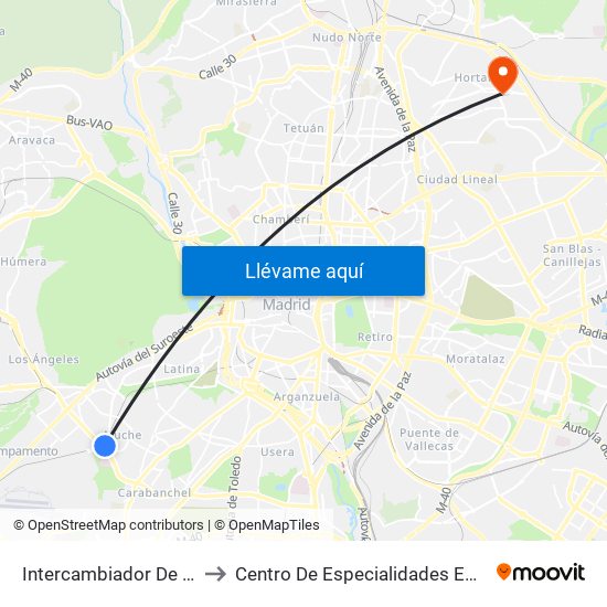 Intercambiador De Aluche to Centro De Especialidades Emigrantes map