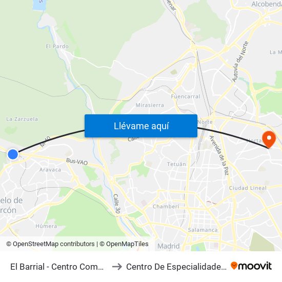 El Barrial - Centro Comercial Pozuelo to Centro De Especialidades Emigrantes map