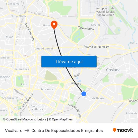 Vicálvaro to Centro De Especialidades Emigrantes map