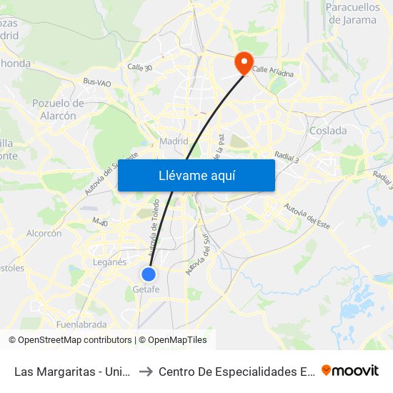 Las Margaritas - Universidad to Centro De Especialidades Emigrantes map
