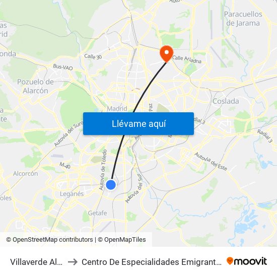 Villaverde Alto to Centro De Especialidades Emigrantes map