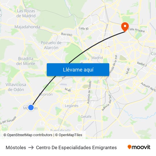 Móstoles to Centro De Especialidades Emigrantes map