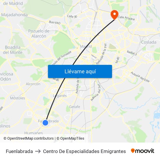Fuenlabrada to Centro De Especialidades Emigrantes map
