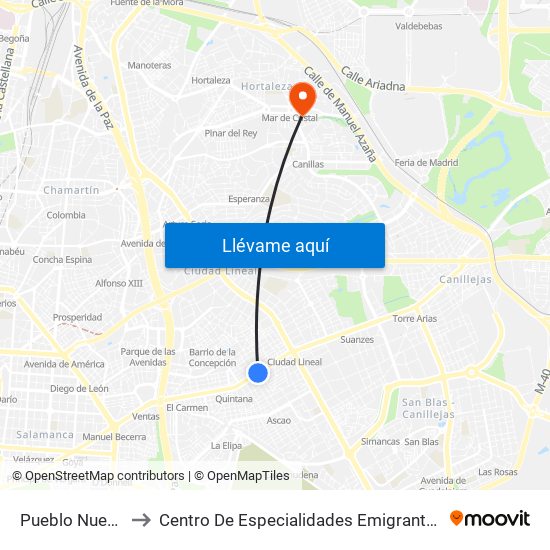 Pueblo Nuevo to Centro De Especialidades Emigrantes map