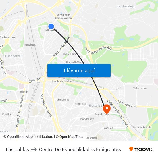 Las Tablas to Centro De Especialidades Emigrantes map