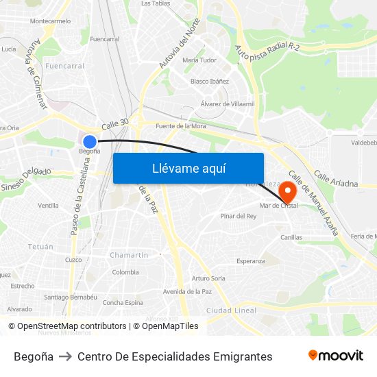 Begoña to Centro De Especialidades Emigrantes map