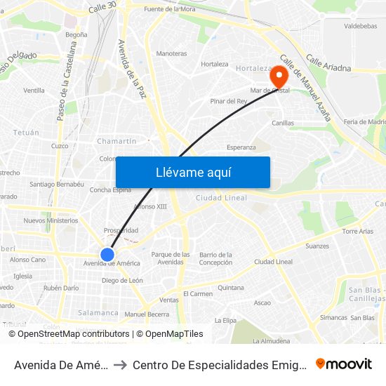 Avenida De América to Centro De Especialidades Emigrantes map