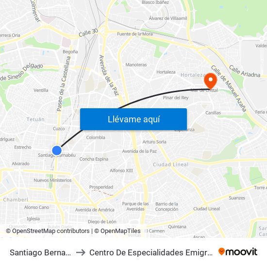 Santiago Bernabéu to Centro De Especialidades Emigrantes map
