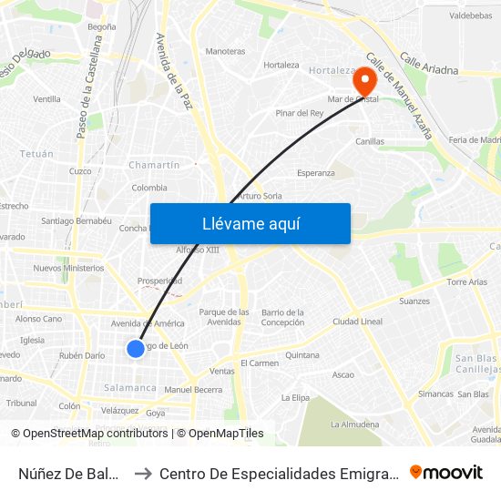 Núñez De Balboa to Centro De Especialidades Emigrantes map