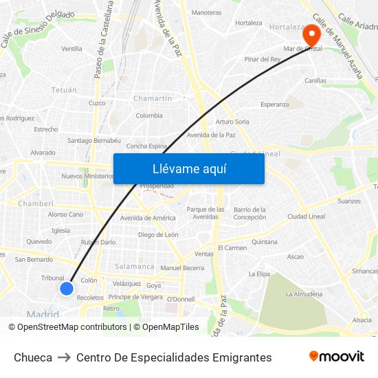 Chueca to Centro De Especialidades Emigrantes map