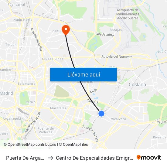 Puerta De Arganda to Centro De Especialidades Emigrantes map