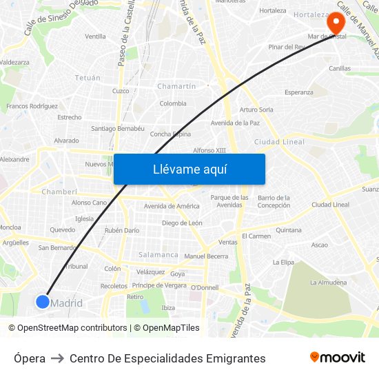 Ópera to Centro De Especialidades Emigrantes map