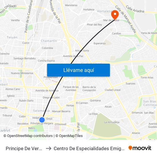 Príncipe De Vergara to Centro De Especialidades Emigrantes map