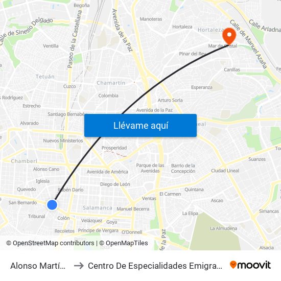 Alonso Martínez to Centro De Especialidades Emigrantes map