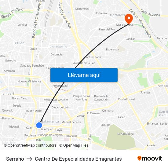 Serrano to Centro De Especialidades Emigrantes map