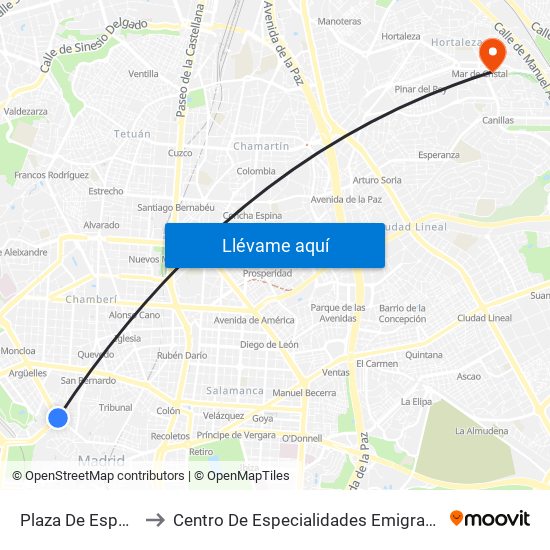 Plaza De España to Centro De Especialidades Emigrantes map