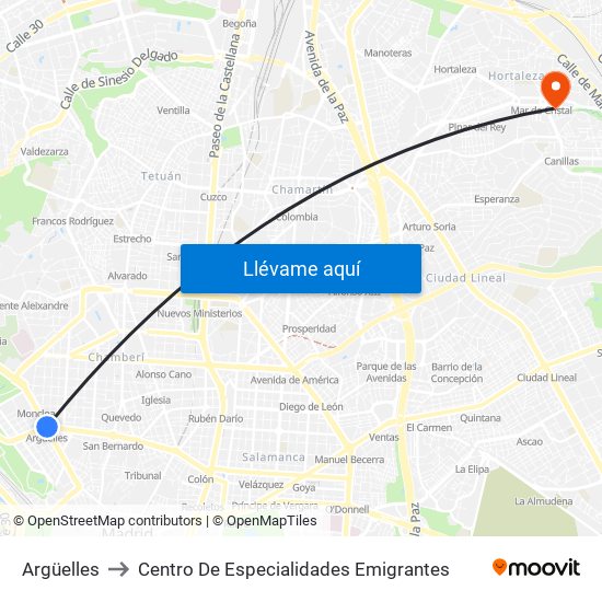 Argüelles to Centro De Especialidades Emigrantes map