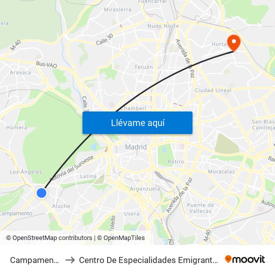 Campamento to Centro De Especialidades Emigrantes map